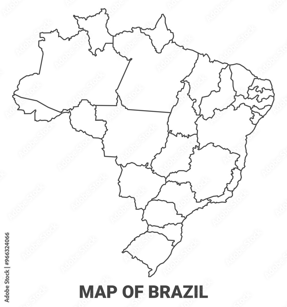 Obraz premium Outline Brazil map with borders of region vector illustration