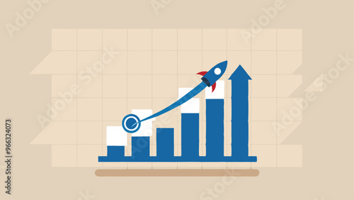 Exponential growth or compound interest, investment, wealth or earning rising up graph, business sales or profit increase concept