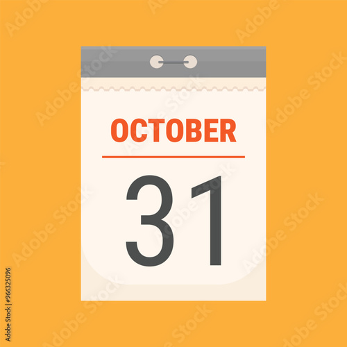 October 31 tear-off calendar. Simple calendar illustration isolated on orange background. Flat style