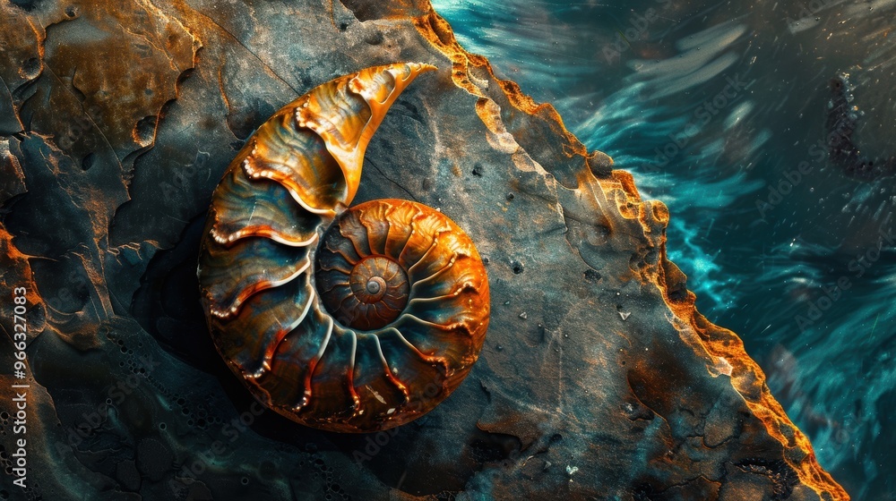 Abstract art piece featuring a nautilus shell, with a focus on its fibonacci spiral. The shell's natural beauty is a stunning focal point in this art piece. Abstract art piece featuring a nautilus shell, with a focus on its fibonacci spiral. The shell's natural beauty is a stunning focal point in this art piece.