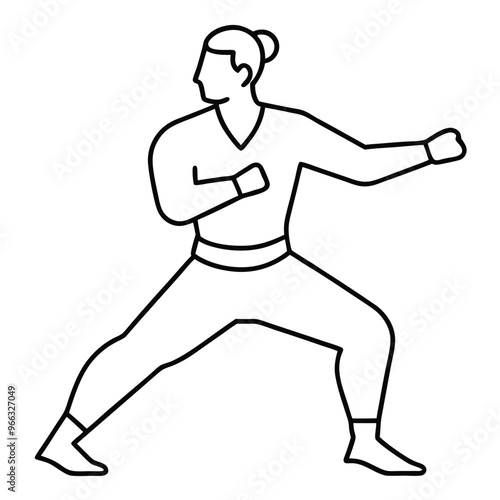 Minimalist Martial Arts Silhouette Line Art Vector.