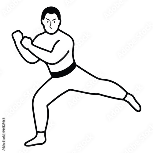 Minimalist Martial Arts Silhouette Line Art Vector.