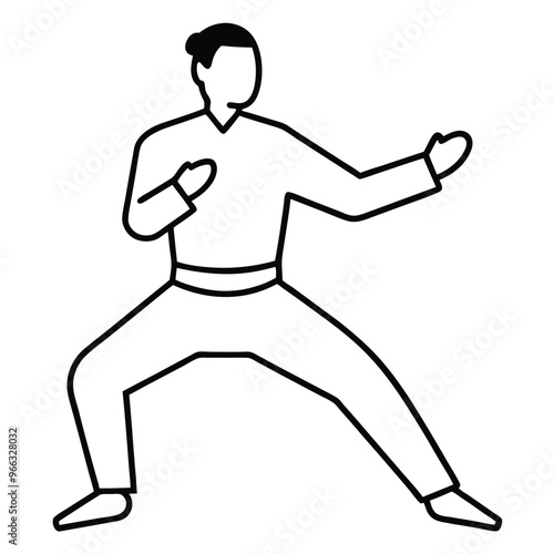 Minimalist Martial Arts Silhouette Line Art Vector.