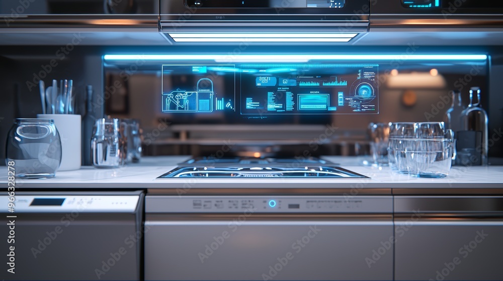 Futuristic Dishwasher with Holographic Controls and Real-Time Diagnostics for Modern Kitchens Futuristic Dishwasher with Holographic Controls and Real-Time Diagnostics for Modern Kitchens