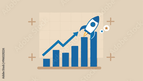 Exponential growth or compound interest, investment, wealth or earning rising up graph, business sales or profit increase concept
