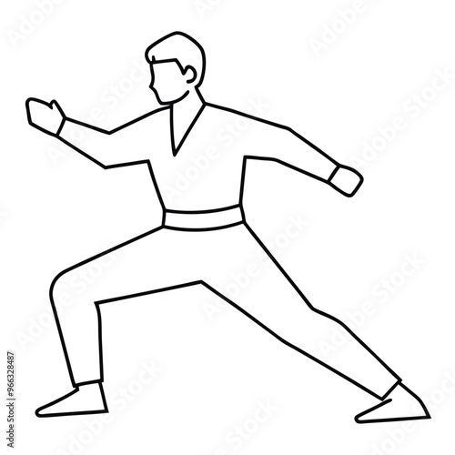 Minimalist Martial Arts Silhouette Line Art Vector.