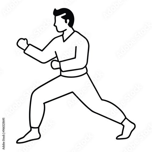 Minimalist Martial Arts Silhouette Line Art Vector.