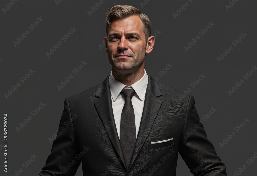 Confident Businessman in Formal Attire Against a Dark Background Confident Businessman in Formal Attire Against a Dark Background