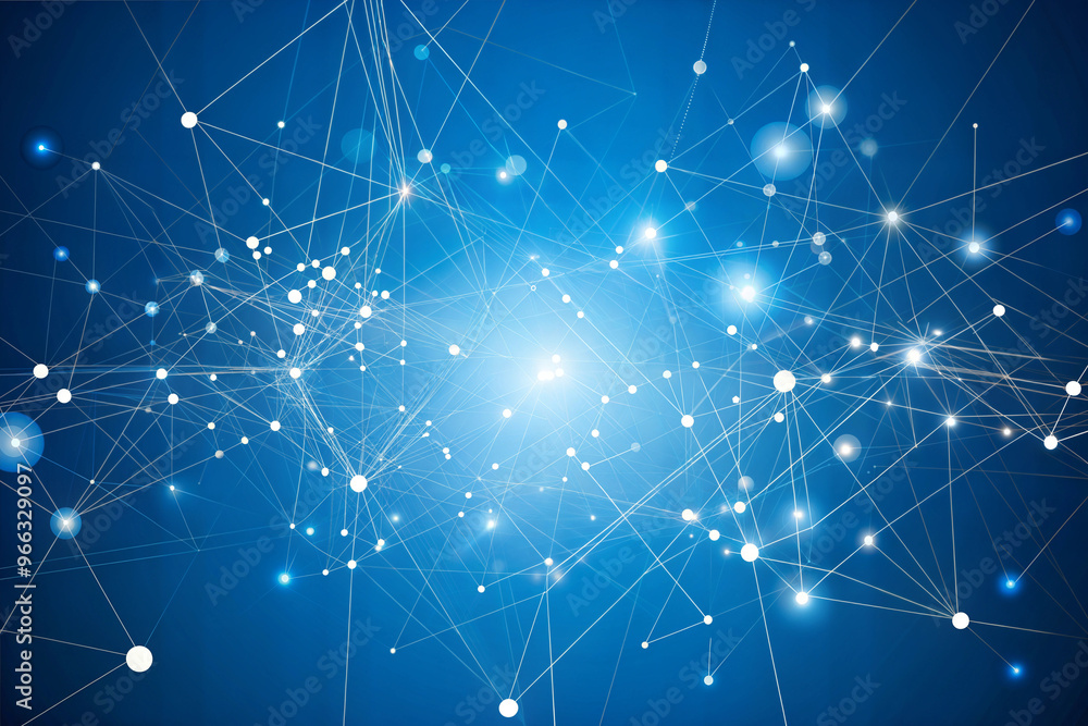 Abstract representation of neural network cells with glowing connections in blue tones Abstract representation of neural network cells with glowing connections in blue tones