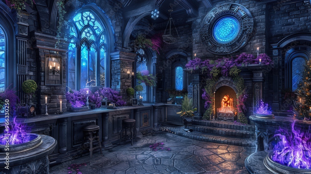 Obraz premium gothic designed old stone room with a fireplace