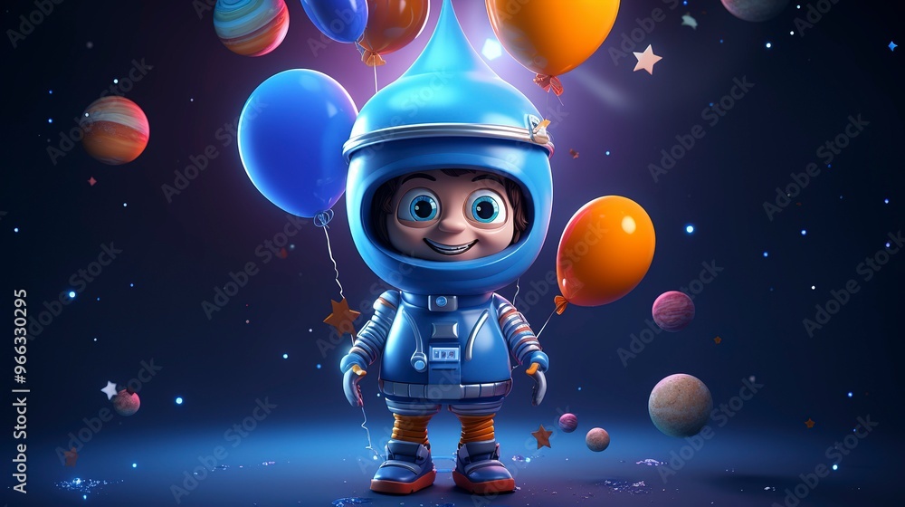 Naklejka premium A photo of a 3D character at a space-themed party
