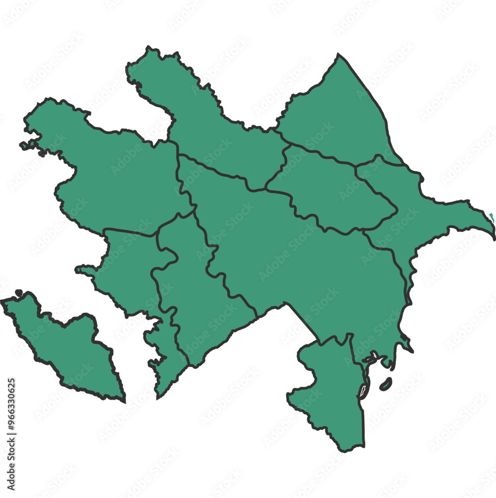 Fototapeta premium Green Azerbaijan simple map with states border outline vector