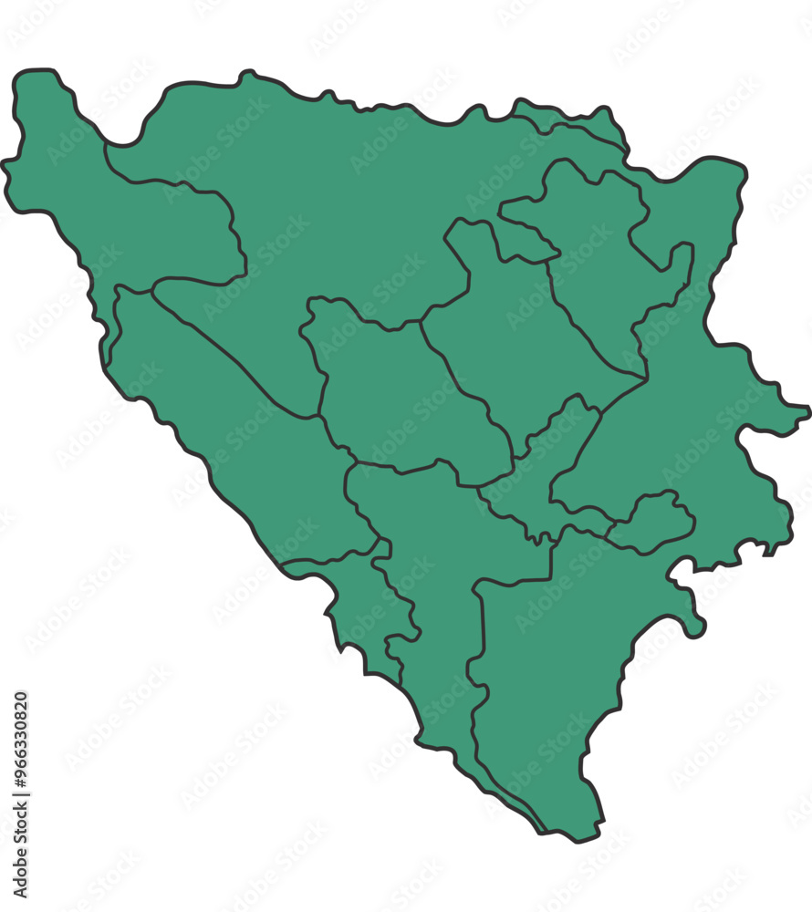 Fototapeta premium Green Bosnia simple map with states border outline vector