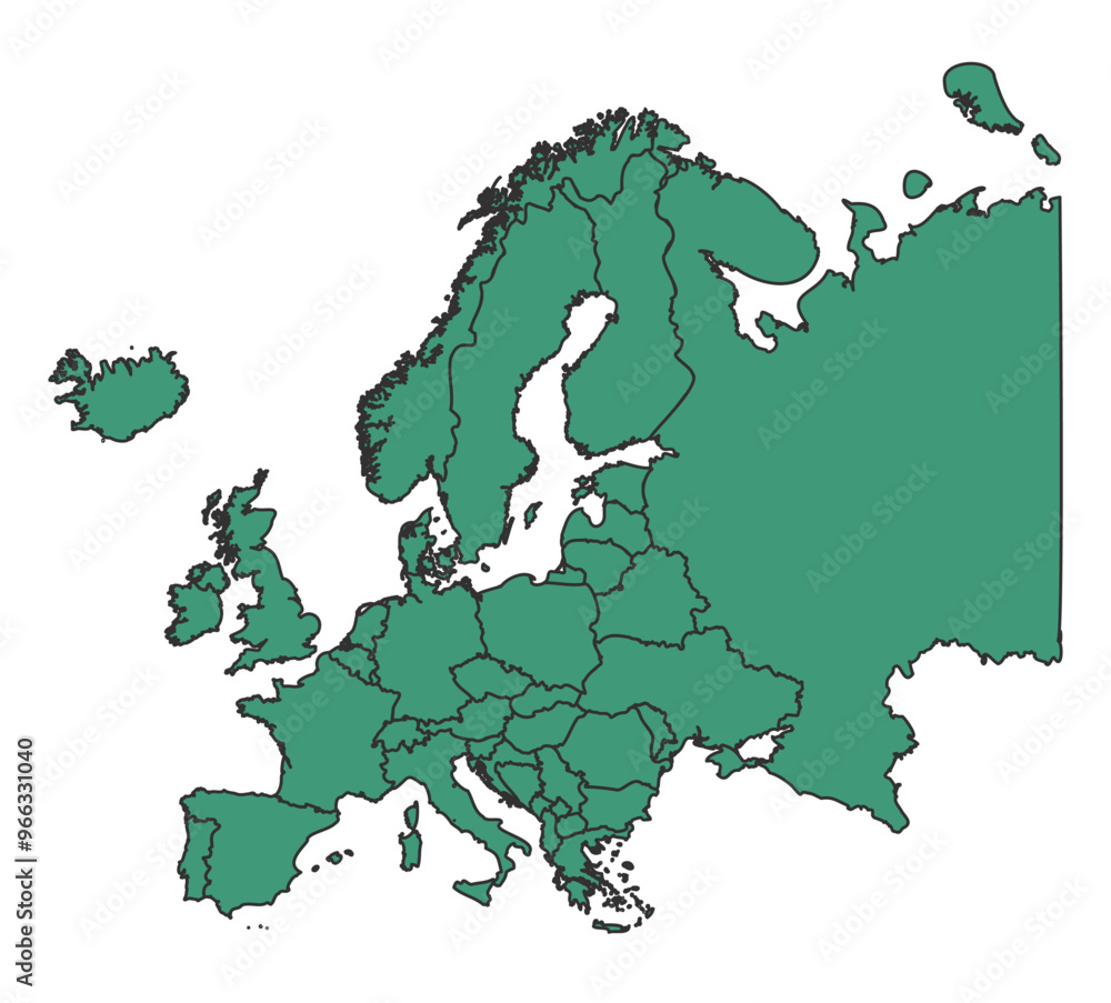 Fototapeta premium Green Europe simple map with states border outline vector