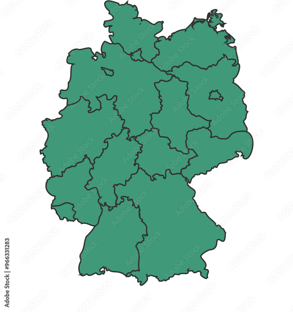 Fototapeta premium Green Germany simple map with states border outline vector