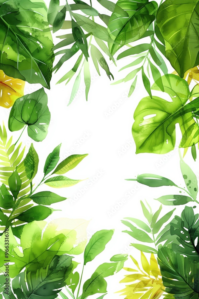 A painting of a lush green jungle with a white background A painting of a lush green jungle with a white background