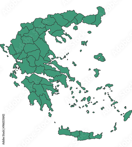 Green Greece simple map with states border outline vector