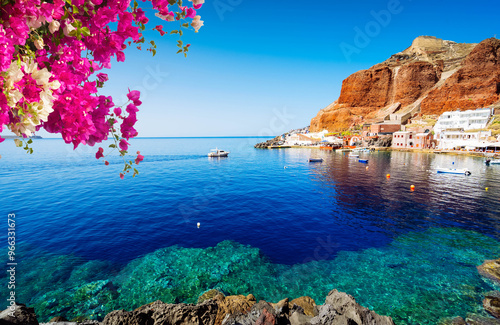 Amoudi bay with refreshing water, port of Oia, Santorini Greece at summer photo