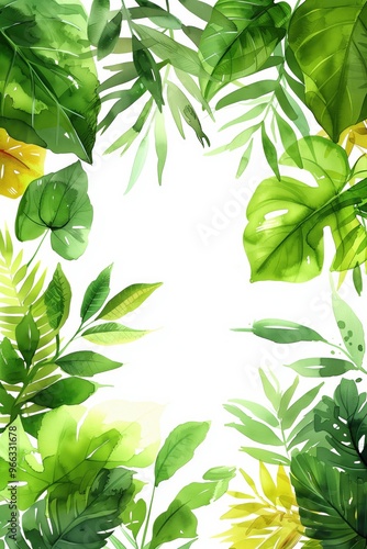 A painting of a lush green jungle with a white background