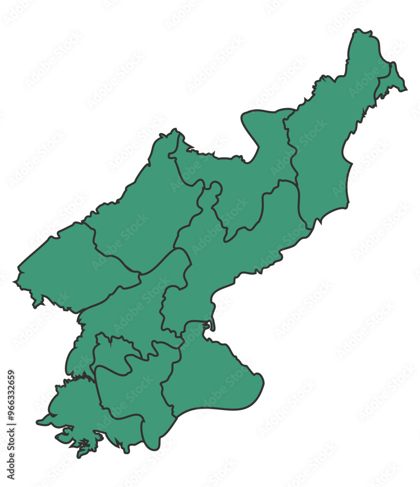 Green North Korea simple map with states border outline vector Green North Korea simple map with states border outline vector