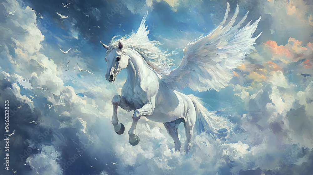 Artistic Style Painting of a Flying Horse with Wings Horse in the Sky Horse in the Clouds with Wings Aspect 16:9 Artistic Style Painting of a Flying Horse with Wings Horse in the Sky Horse in the Clouds with Wings Aspect 16:9