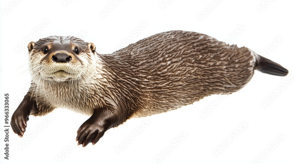 river otter glides effortlessly through water, its body fully extended and sleek, embodying playfulness and agility in an isolated setting, highlighting its natural beauty. river otter glides effortlessly through water, its body fully extended and sleek, embodying playfulness and agility in an isolated setting, highlighting its natural beauty.