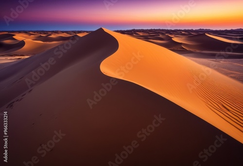 expansive sand dunes sunset casting dramatic silhouettes vibrant sky, landscape, nature, desert, light, shadows, colors, elevation, atmosphere, scenery