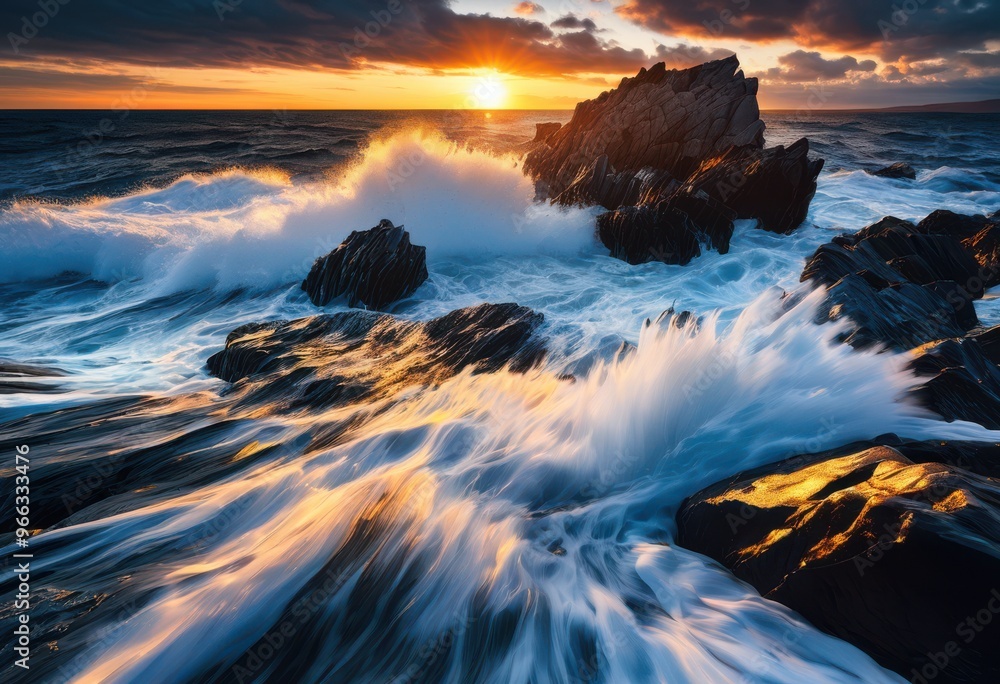 dynamic powerful sea waves crashing rugged rocky shores creating ...