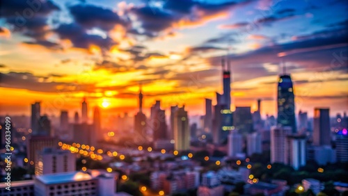 Captivating Sunrise Over a Blurry Cityscape Capturing the Essence of Urban Dawn