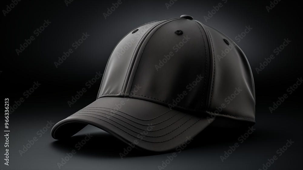 Fototapeta premium Black baseball cap isolated on black background.