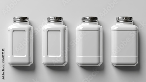 Four White Plastic Bottles in a Row Generative AI photo