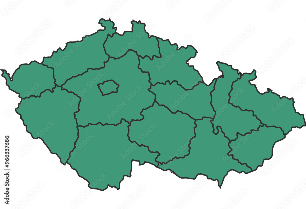 Green Czech Republic simple map with states border outline vector Green Czech Republic simple map with states border outline vector