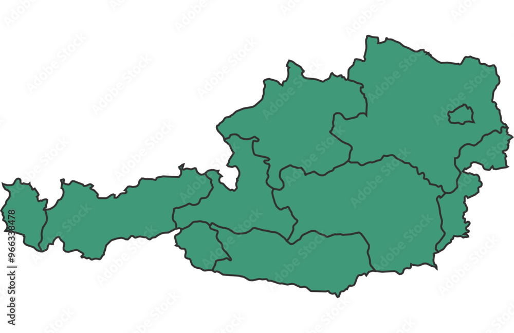Green Austria simple map with states border outline vector Green Austria simple map with states border outline vector