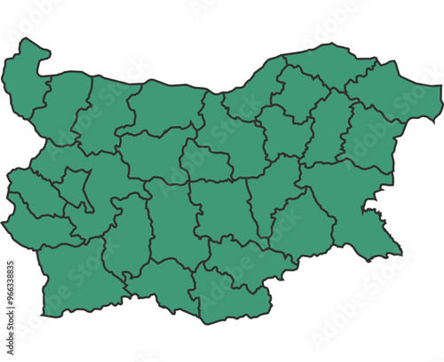 Green Bulgaria simple map with states border outline vector