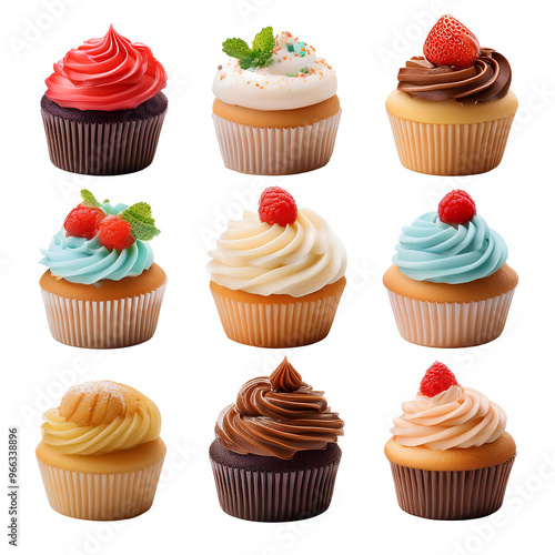 cute cupcake set, transparent background