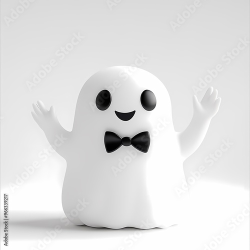 Boo-tiful Greetings: A charming 3D ghost with a bow tie offers a friendly wave, perfect for adding a touch of playful spookiness to your designs. 