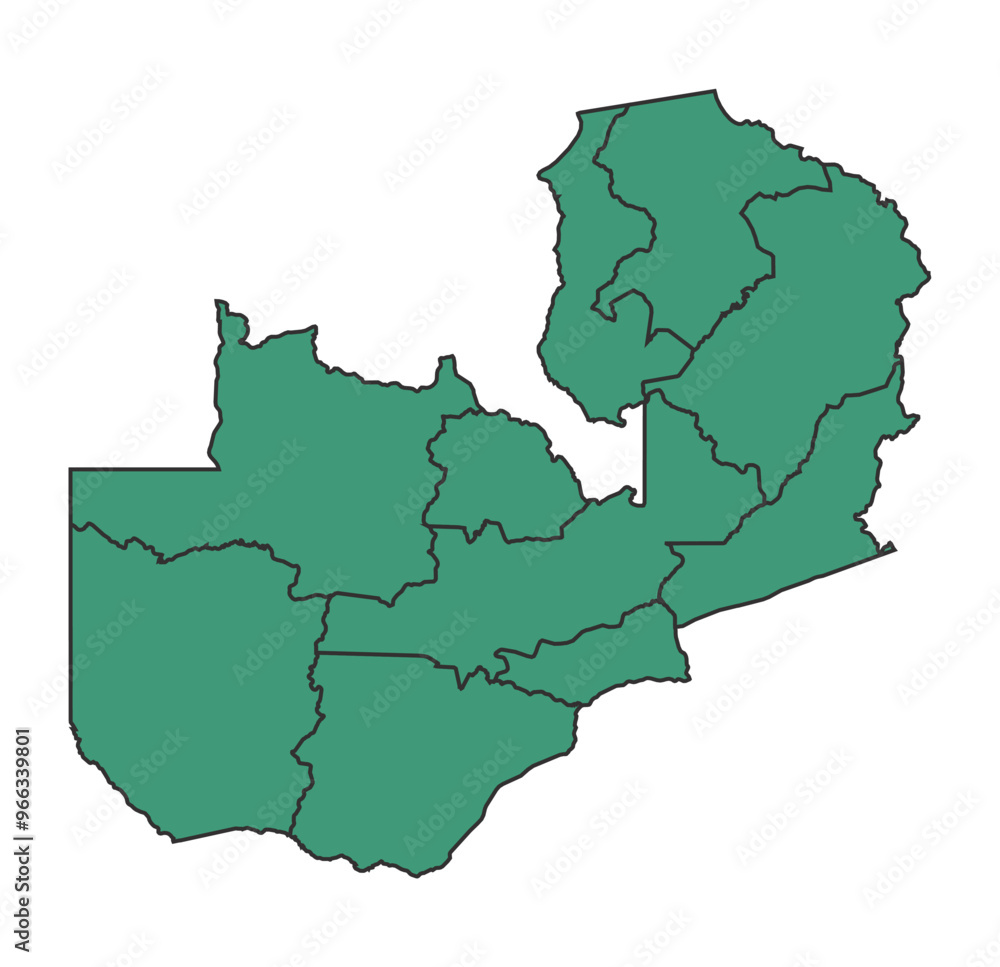 Fototapeta premium Green Zambia simple map with states border outline vector