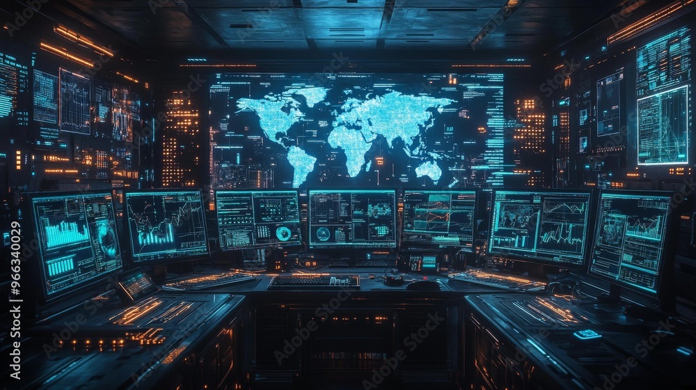 Futuristic Data Control Room Generative AI Futuristic Data Control Room Generative AI