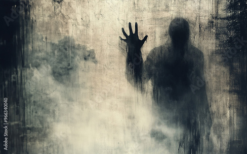 Creepy silhouette of an apparition or ghost with room for text 