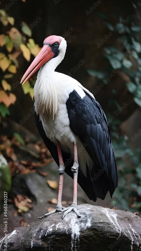 Fototapeta premium Marabou Stork Bird in Nature, Photo Realistic, Wallpaper, Cover and Screen for Smartphone, PC, Laptop, 9:16 and 16:9 Format