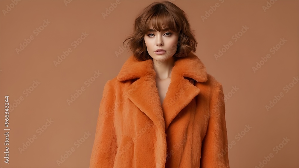 Top view of a chic peach,red fuzz-colored, fur-textured jacket from the 2024 collection
Top view of a chic peach,red fuzz-colored, fur-textured jacket from the 2024 collection