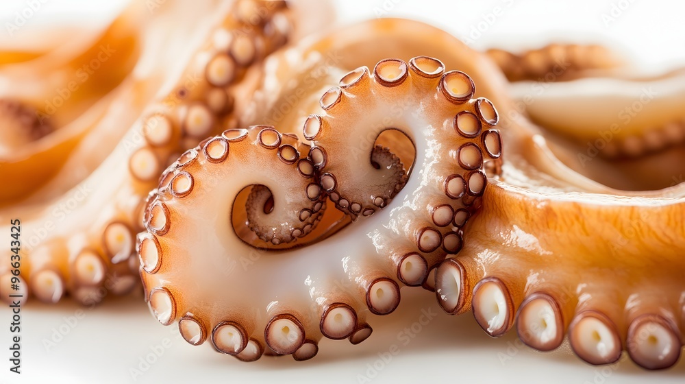 4. Sliced octopus tentacles with their unique suckers and glossy surface, isolated on a white backdrop 4. Sliced octopus tentacles with their unique suckers and glossy surface, isolated on a white backdrop