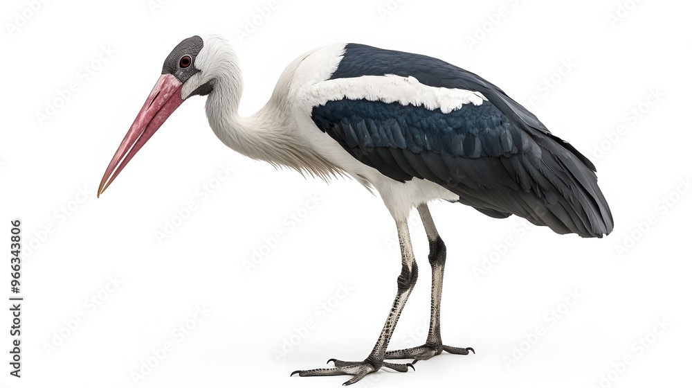 Fototapeta premium Marabou Stork Bird with White Background, Realistic Photo, Wallpaper, Cover and Screen for Smartphone, PC, Laptop, 9:16 and 16:9 Format