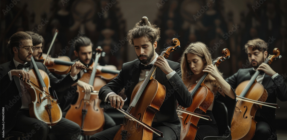 Fototapeta premium Orchestra, minimalist, aesthetics. Generative AI.