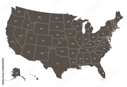 Map of USA with state abbreviations