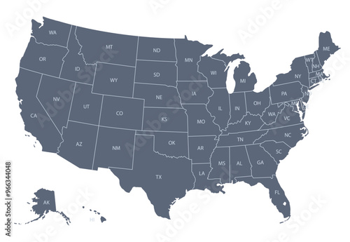 Map of USA with state abbreviations