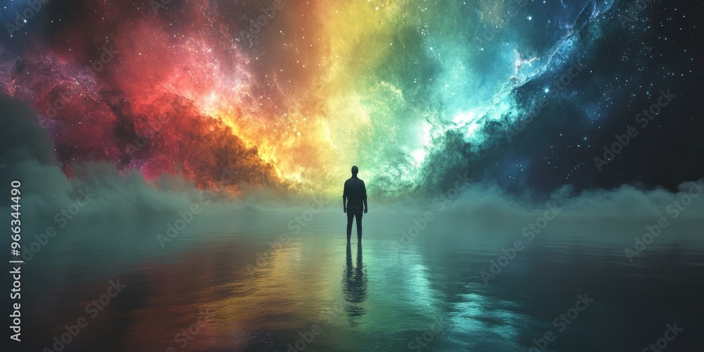 Meditation Silhouette Under Star-Filled Universe with Full Moon Meditation Silhouette Under Star-Filled Universe with Full Moon