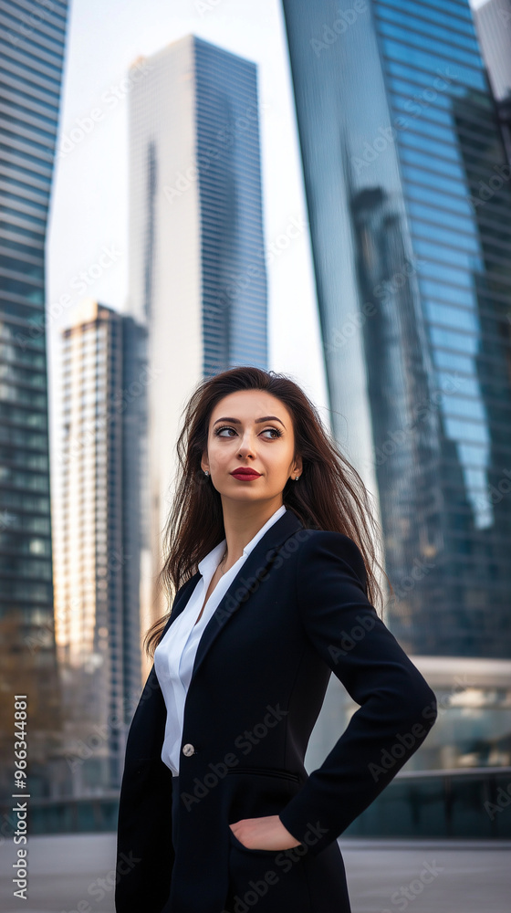 Confident Businesswoman in Modern Urban Skyscraper Environment Confident Businesswoman in Modern Urban Skyscraper Environment