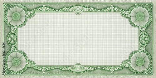 Obraz na płótnie A blank, green, and white paper template resembling a United States currency note, featuring a faint grid and slight texture, waiting for customization. w salonie