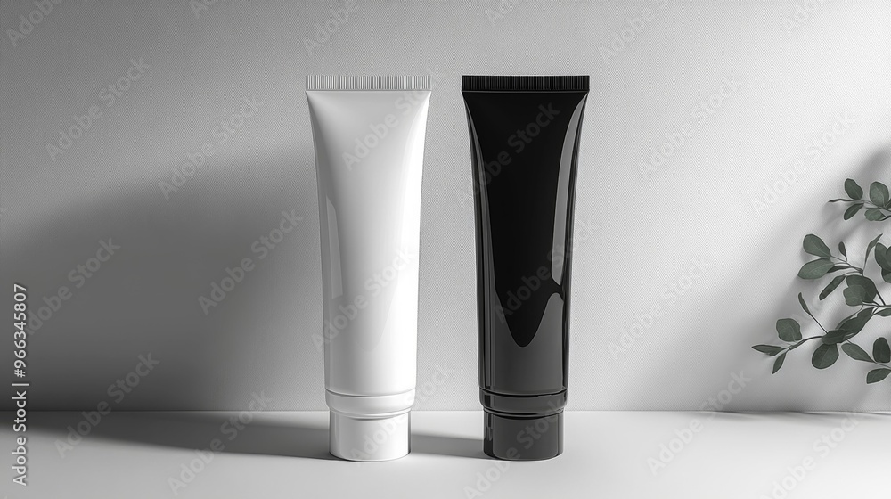 Black and White Cosmetic Tubes Mockup Generative AI Black and White Cosmetic Tubes Mockup Generative AI